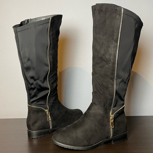 Lane Bryant Shoes - WIDE-CALF 9W Lane Bryant Gold Zipper Detail Riding Boots NIB